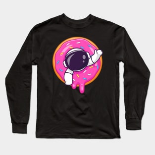 Cute Astronaut In Doughnut Cartoon Long Sleeve T-Shirt